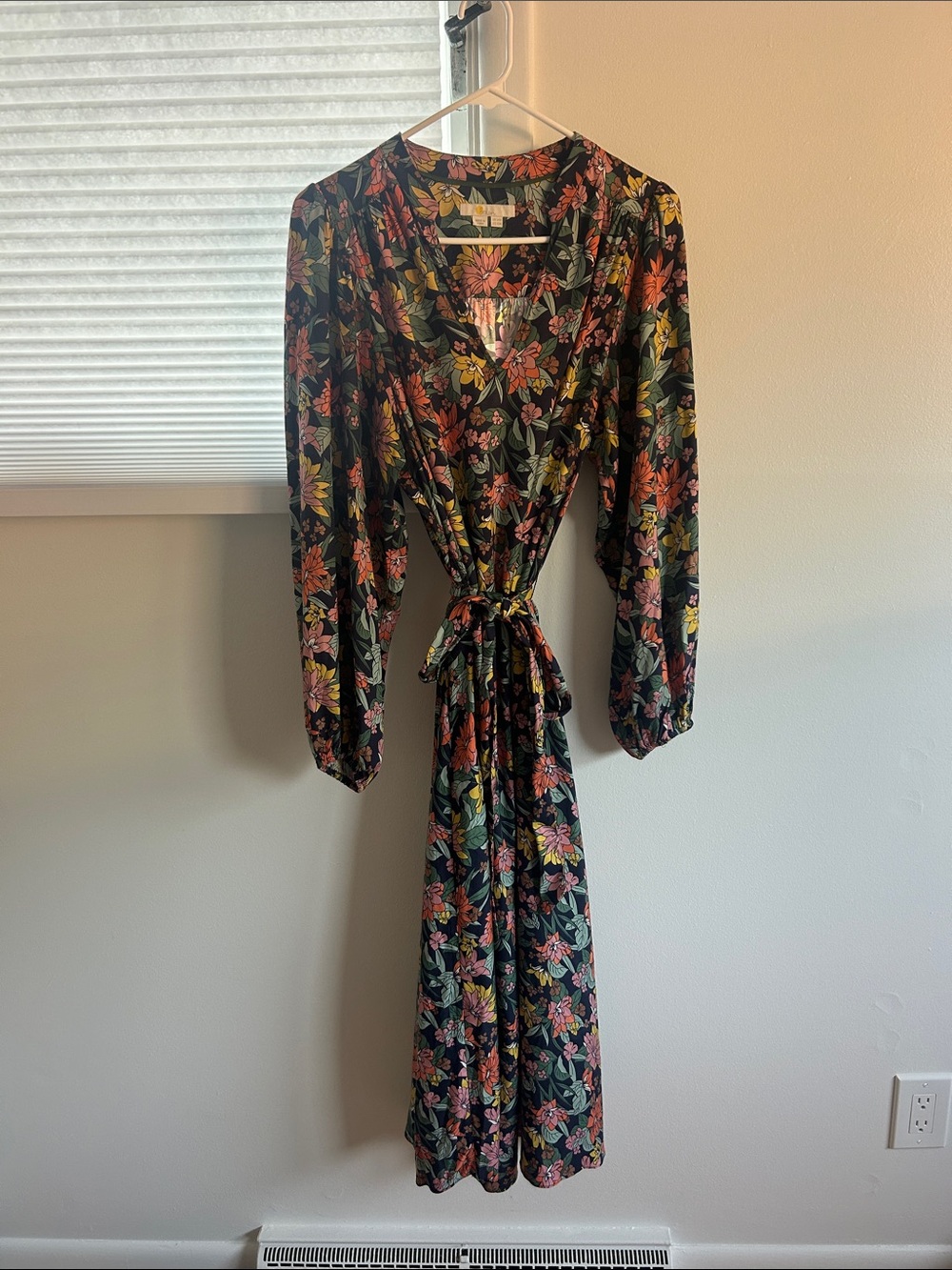 Floral Wrap Midi Dress - navy with Multicolor Floral